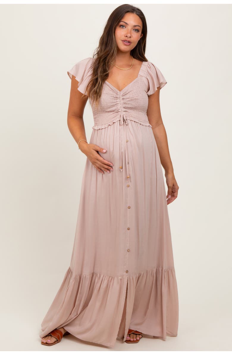 PinkBlush Smocked Top Woven Maxi Dress, Main, color, Taupe