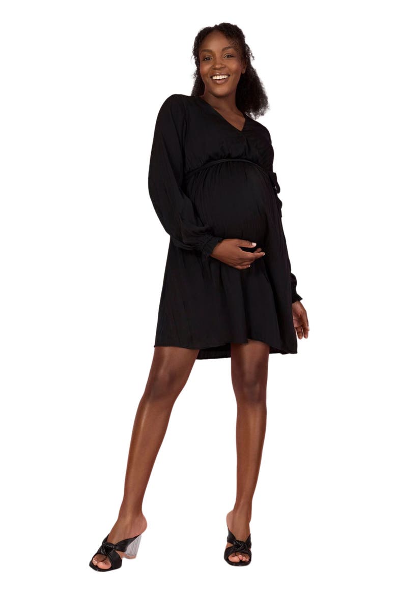 Woven Wrap Long Sleeve Mini Dress, Alternate, color, Black