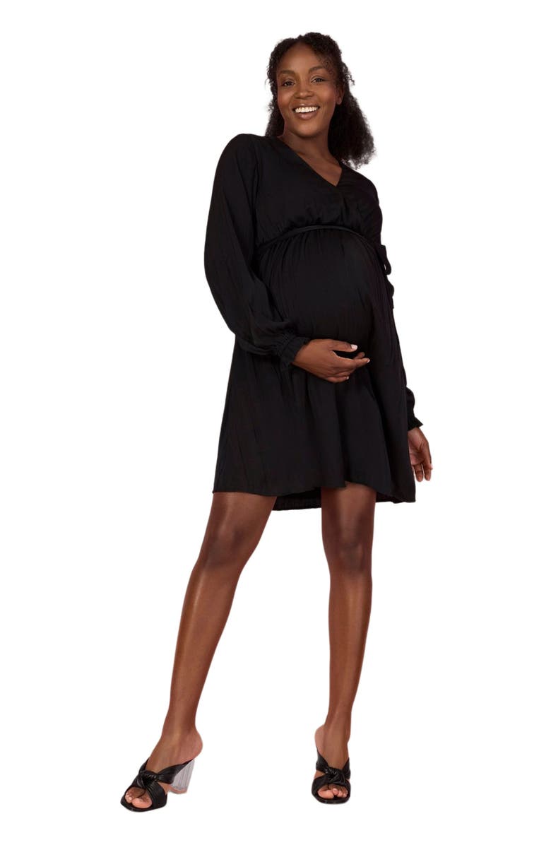 MOTHERHOOD MATERNITY Woven Wrap Long Sleeve Mini Dress, Alternate, color, Black