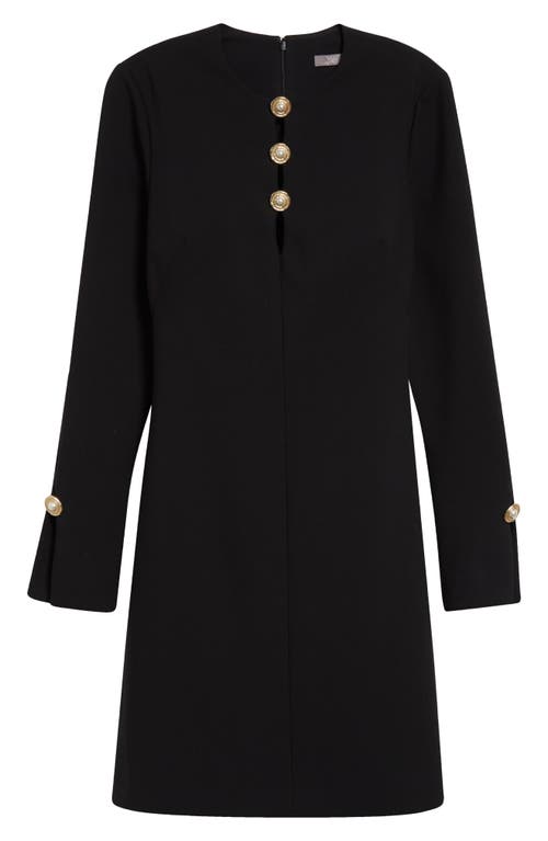 Lela Rose Button Detail Long Sleeve Dress In Black