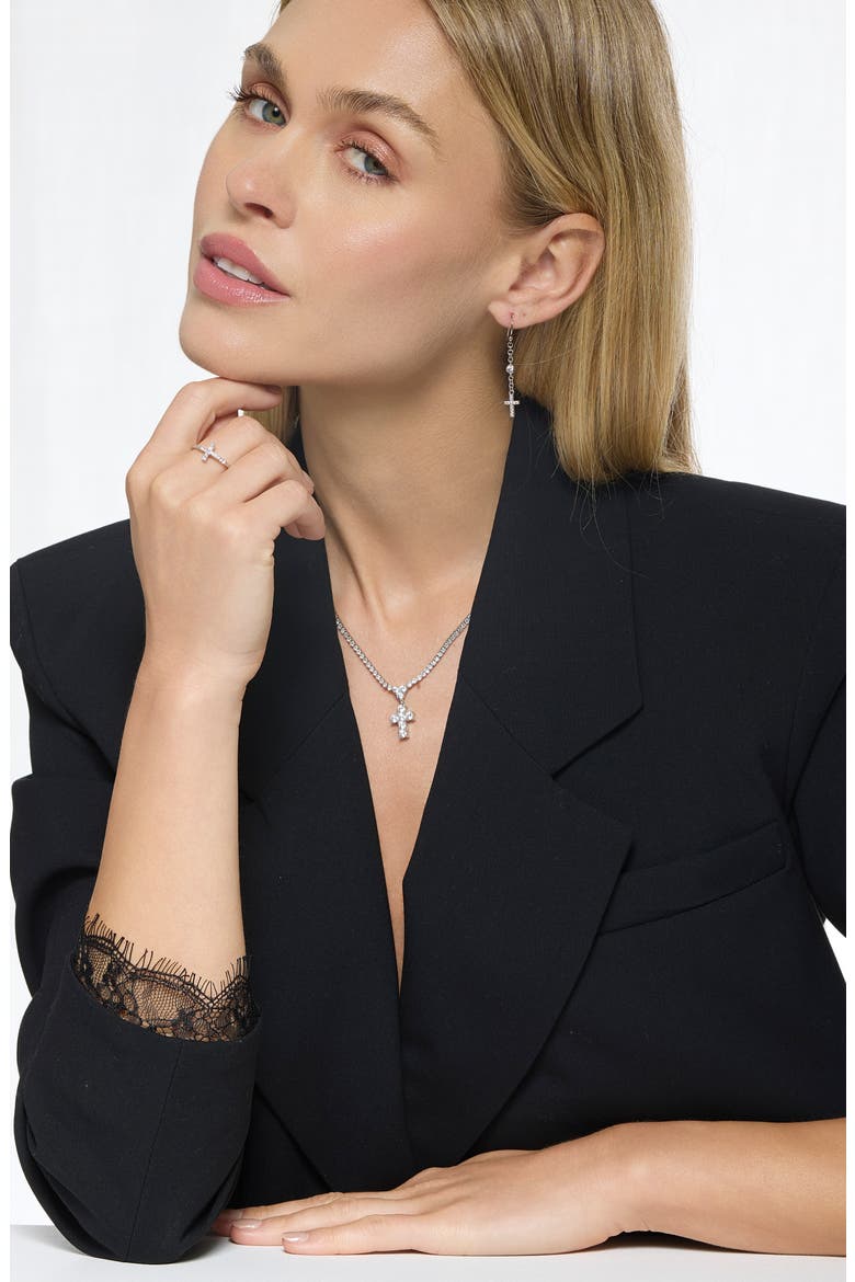 Cubic Zirconia Cross Pendant Necklace, Alternate, color, SILVER