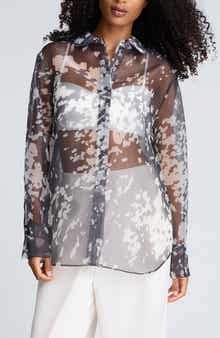 Kenneth Cole Print Sheer Button-Up Shirt