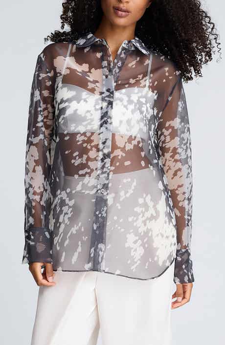 Kenneth Cole Print Sheer Button-Up Shirt