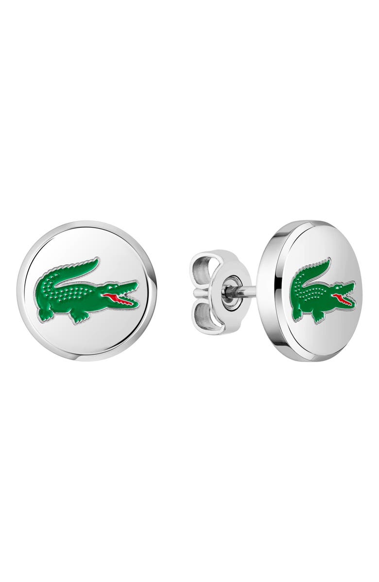 Lacoste Arthor Crocodile Stud Earrings, Main, color, Silver Stainles Steel