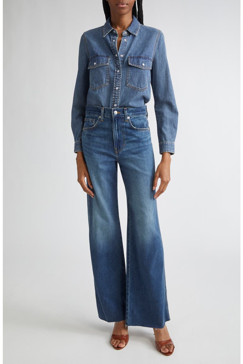 Kasey Raw Hem Mid Rise Wide Leg Jeans, Alternate, color, BANDIT