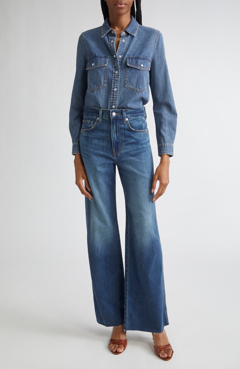 Veronica Beard Kasey Raw Hem Mid Rise Wide Leg Jeans, Alternate, color, 