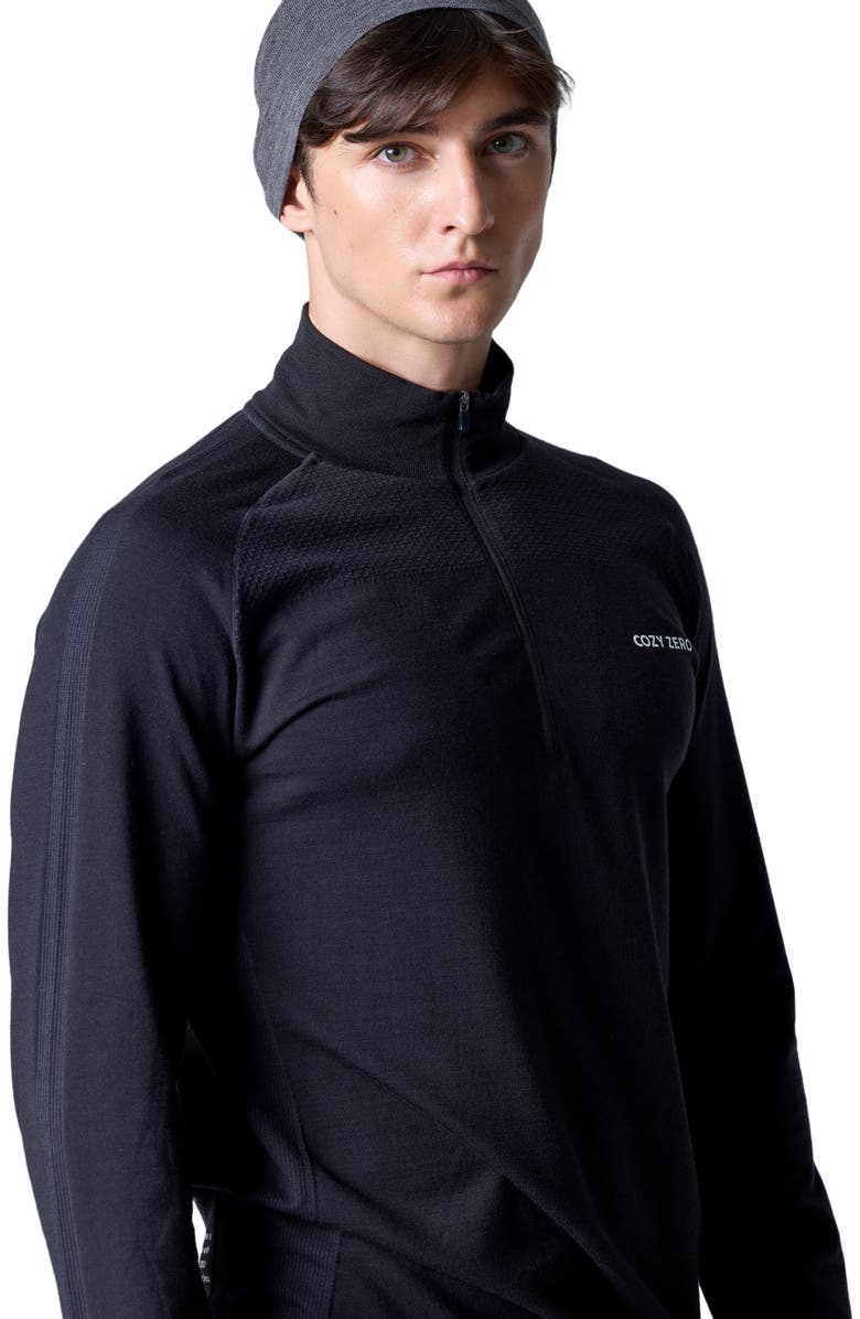 COZY ZERO Tech Merino Classic Fit Half Zip Long Sleeve Base Layer, Alternate, color, Black