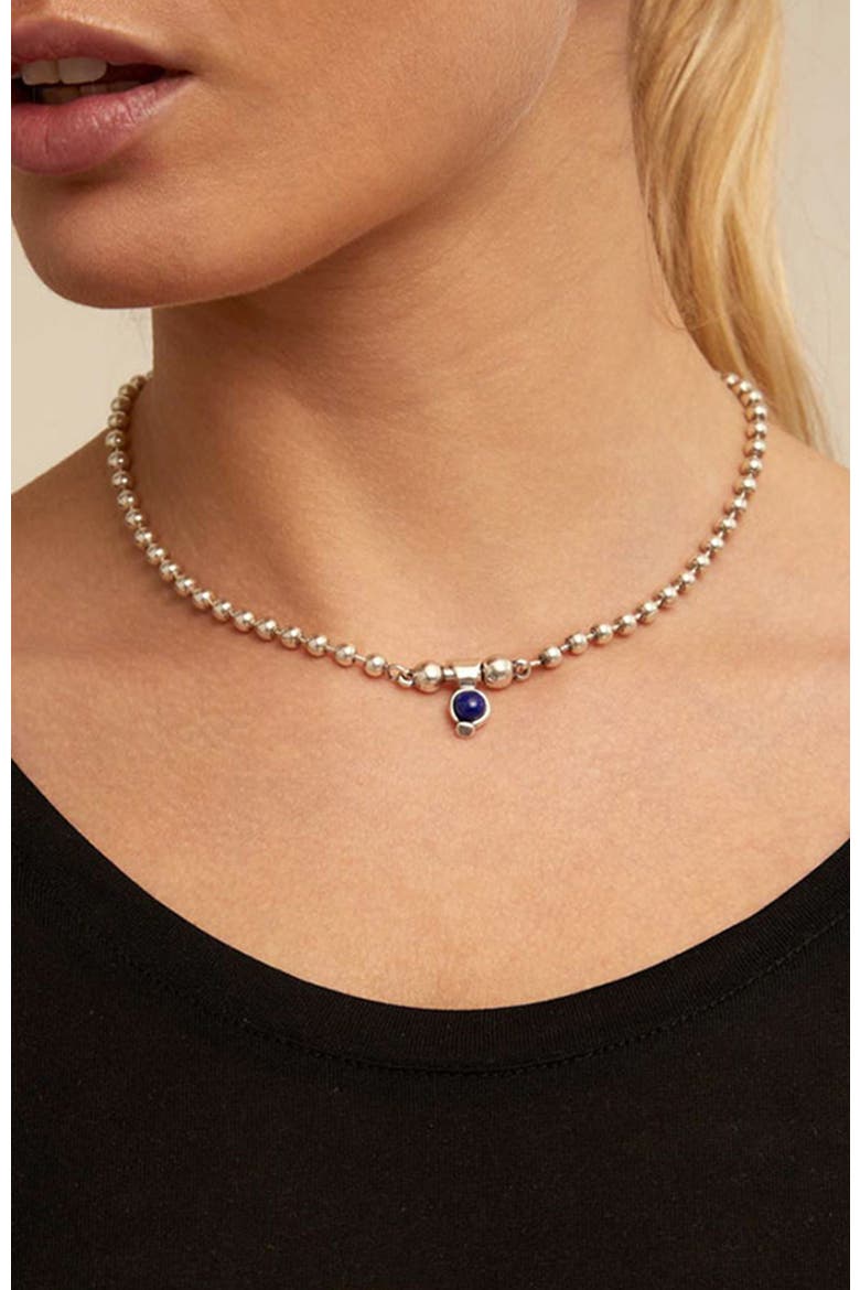 Sterling Silver and Blue Stone Plated Charm, Alternate, color, Silver