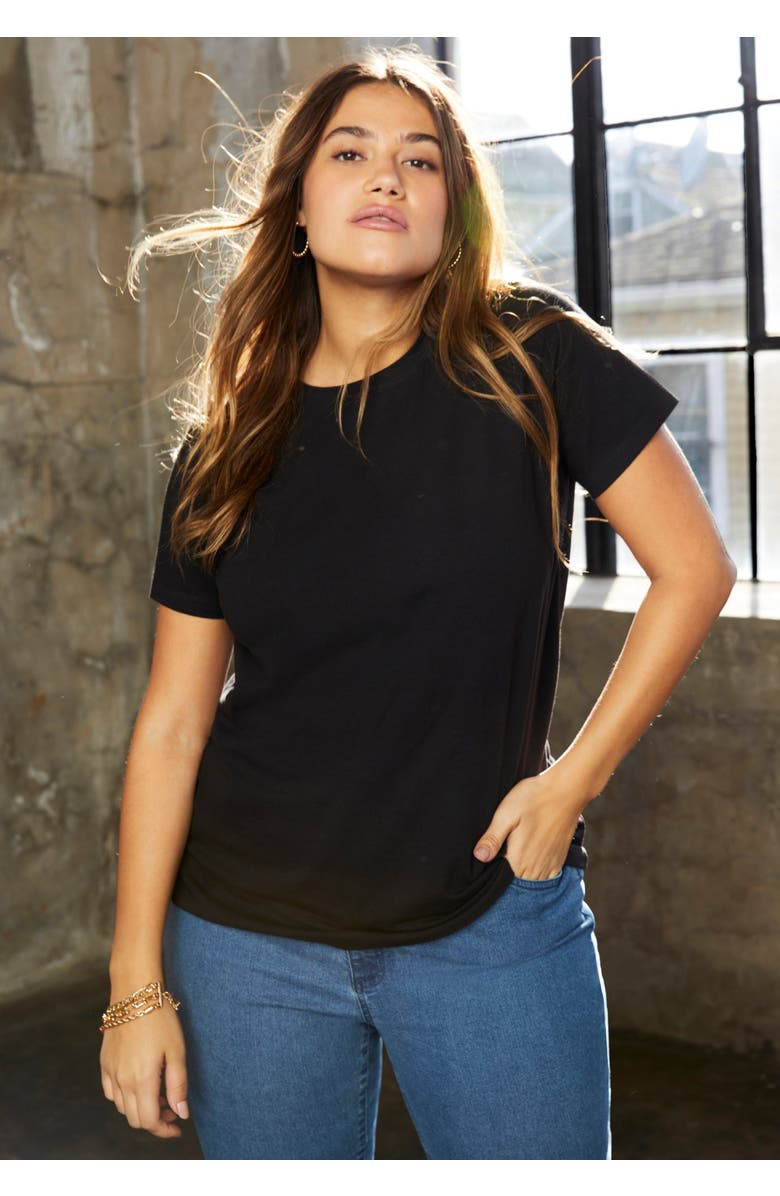 June + Vie Short-Sleeve Crewneck One + Only Tee, Alternate, color, Black