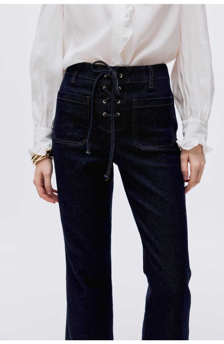H&M Flared High Jeans, Alternate, color, Dark Denim Blue