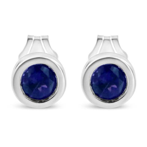 Silver Bezel Set 3.5mm Created Gemstone Solitaire Stud Earrings