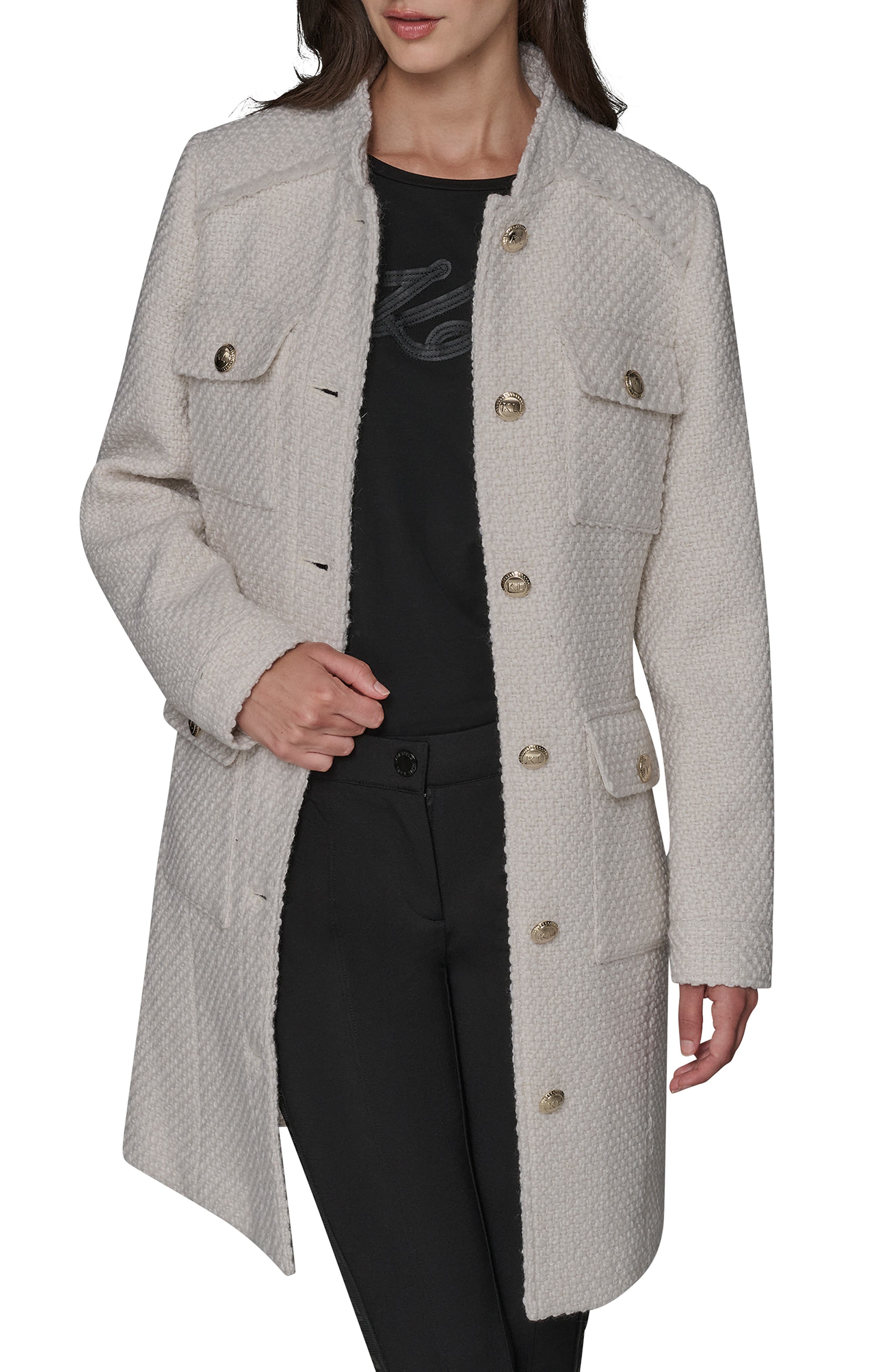 KARL LAGERFELD PARIS Belted Wool Blend Coat