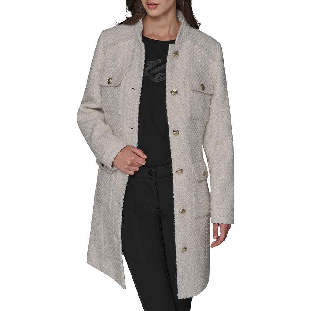 Karl Lagerfeld Paris Belted Wool Blend Coat In Gray
