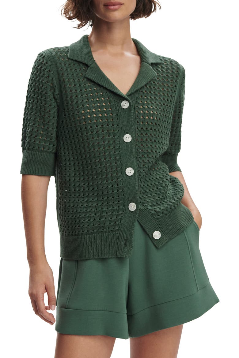 Ellie Open Cable Knit Camp Shirt, Main, color, CILANTRO