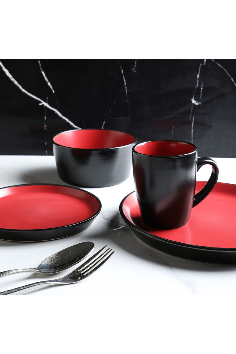 Albie Stoneware 16-Piece Dinnerware Set, Alternate, color, Red and Black