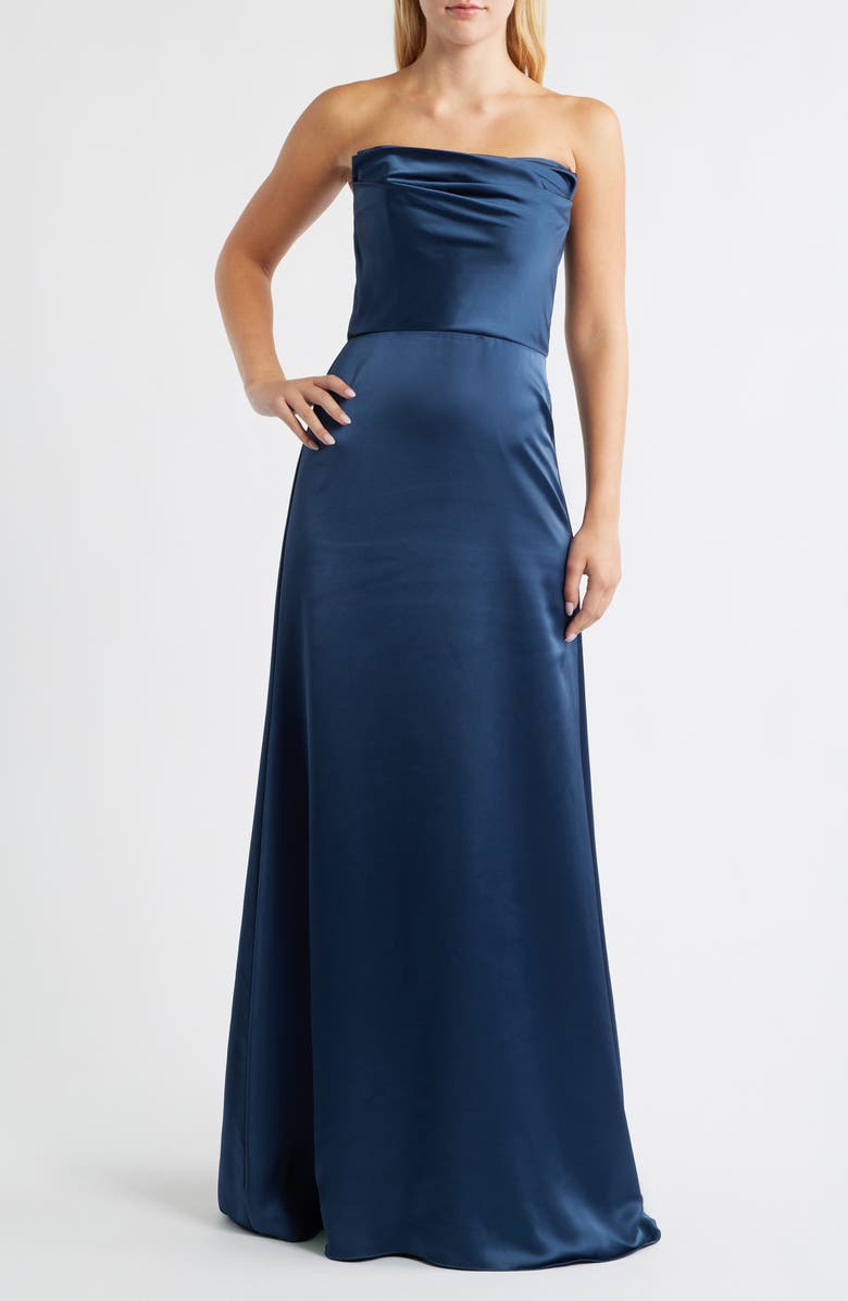 Amsale Jara Strapless Dress, Main, color, French Blue