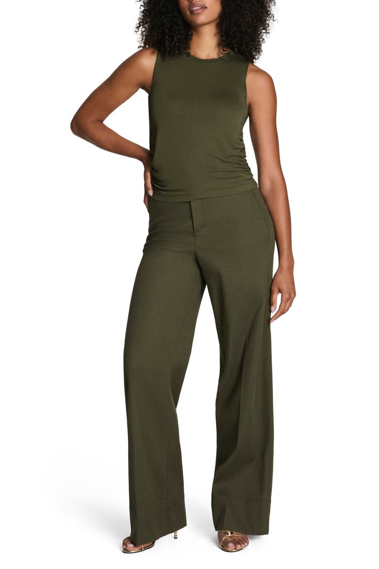 Sleek Ruched Jersey Tank Top, Alternate, color, DARK PINE