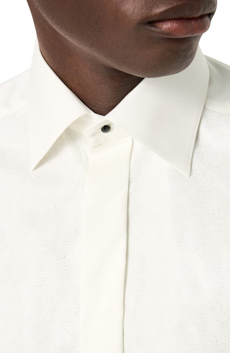 Eton Slim Fit Metallic Paisley Jacquard Bibbed Tuxedo Shirt, Alternate, color, Natural