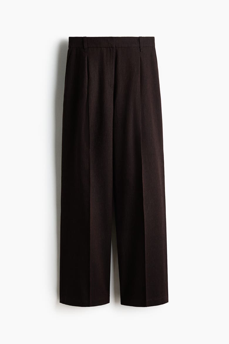 Tailored Linen-blend Trousers, Alternate, color, Dark brown