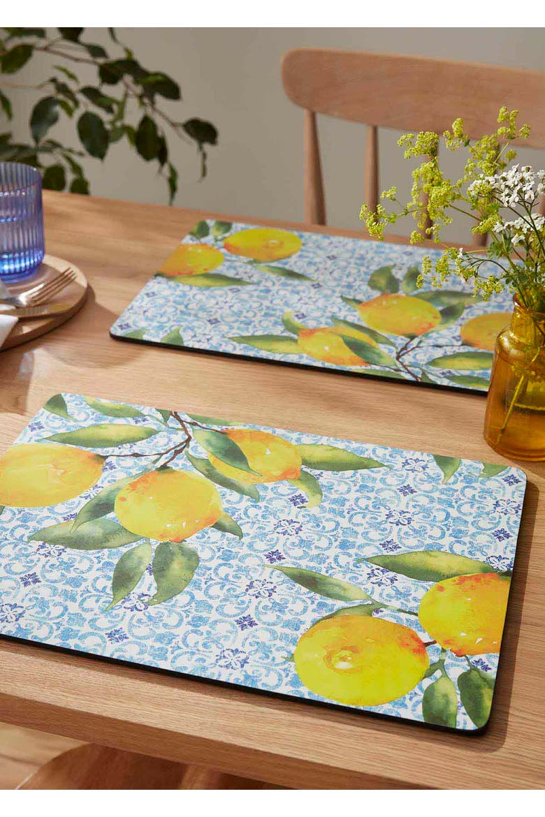 Amalfi Lemons Set of 4 Cork Back Placemats, Alternate, color, Multi