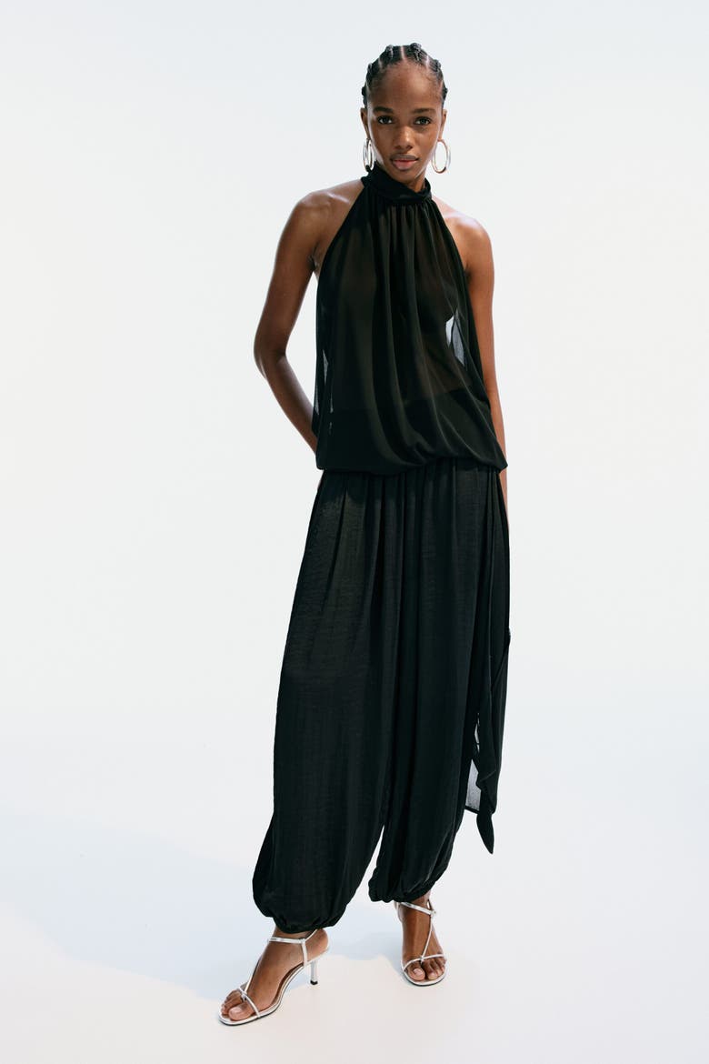 Draped-panel Balloon Trousers, Main, color, Black