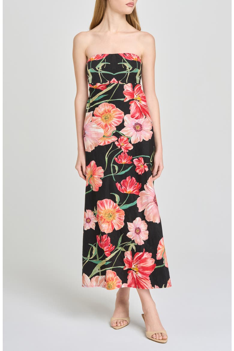 All Yours Floral Strapless Midi Dress, Main, color, BLACK POPPIES