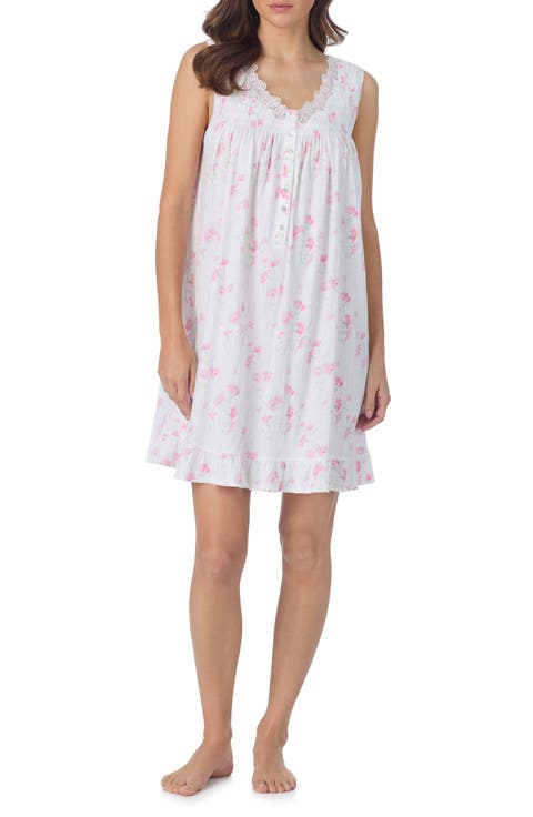Floral Print Cotton Pointelle Chemise
