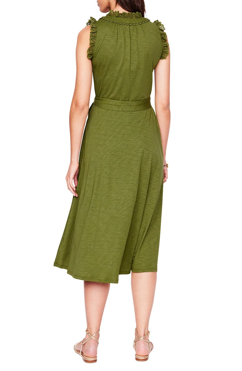 Boden Aria Embroidered Eyelet Trim Cotton Blend Midi Dress, Alternate, color, Deep Olive