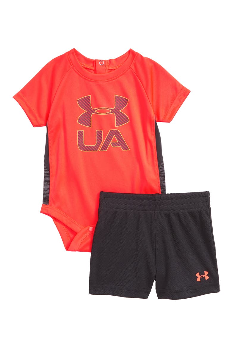 Sportster Bodysuit & Shorts Set, Main, color, NEON CORAL