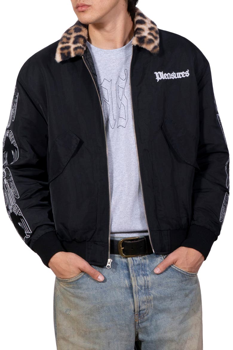Angel Demon Embroidered Graphic Flight Jacket, Main, color, BLACK
