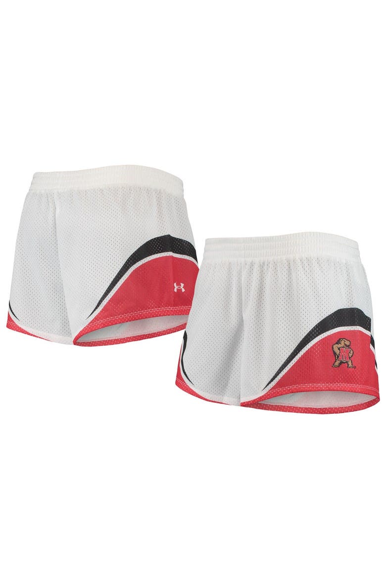 Women's Under Armour White/Red Maryland Terrapins Mesh Shorts, Main, color, White