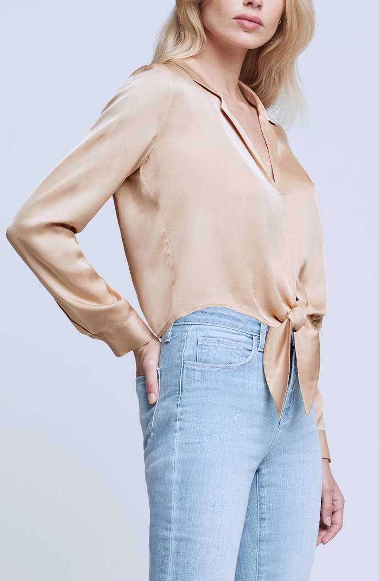 L'AGENCE Annie Tie Hem Satin Top, Alternate, color,