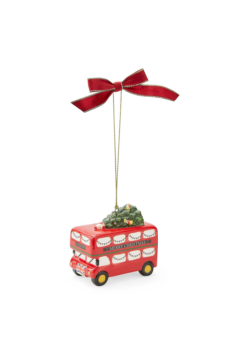 Christmas Tree British Double Decker Bus Ornament, Main, color, Multi