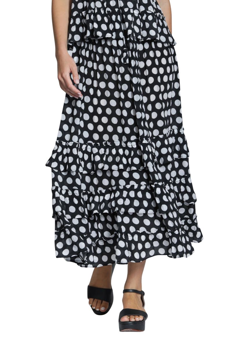 Tiered Pull-On Midi Skirt, Main, color, BLACKWHITE