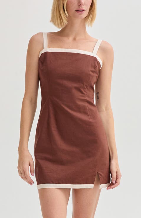 Contrast Trim Linen Blend Mini Dress
