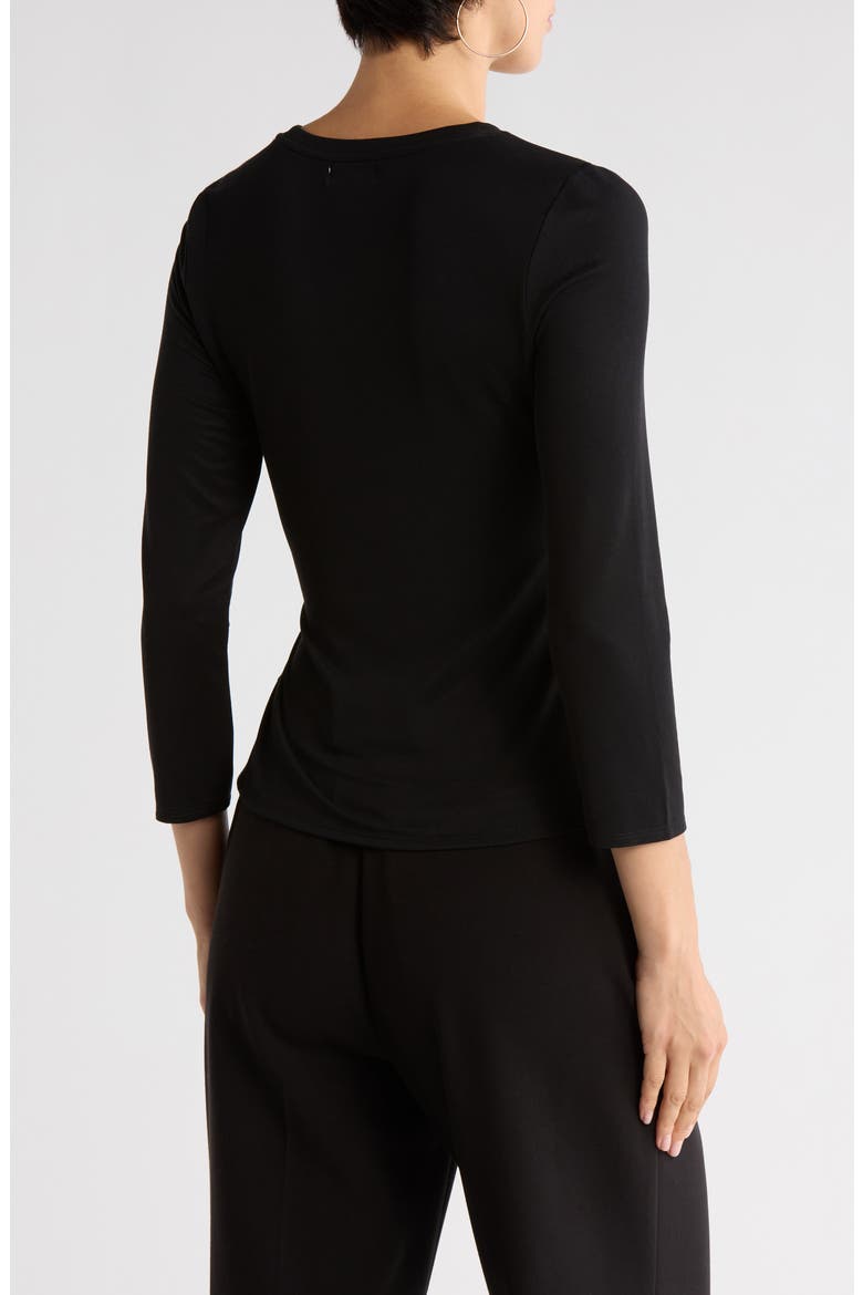 Three Quarter Sleeve Side Tie Knit Top, Alternate, color, BLACK