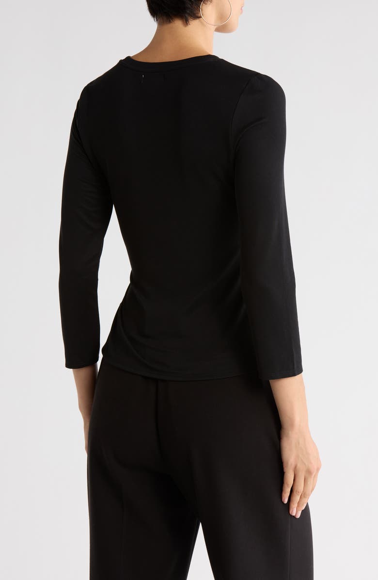 NORDSTROM RACK Three Quarter Sleeve Side Tie Knit Top, Alternate, color, Black