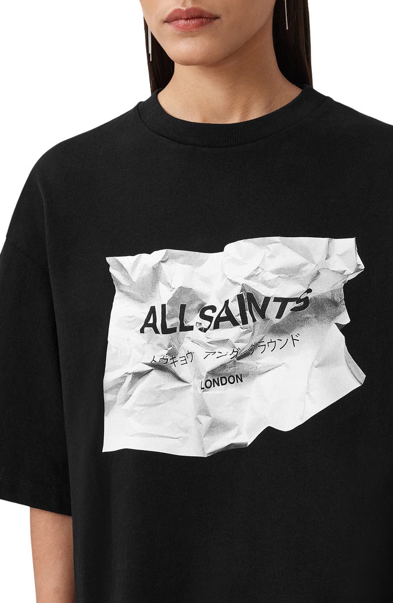AllSaints Scrunch Amelie Oversize Cotton Graphic T-Shirt, Alternate, color, Black