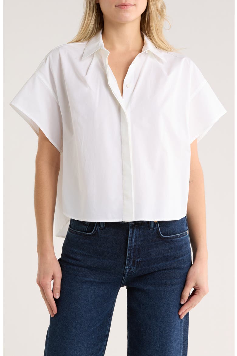 Maura Short Sleeve Cotton Poplin Button-Up Shirt, Main, color, WHITE
