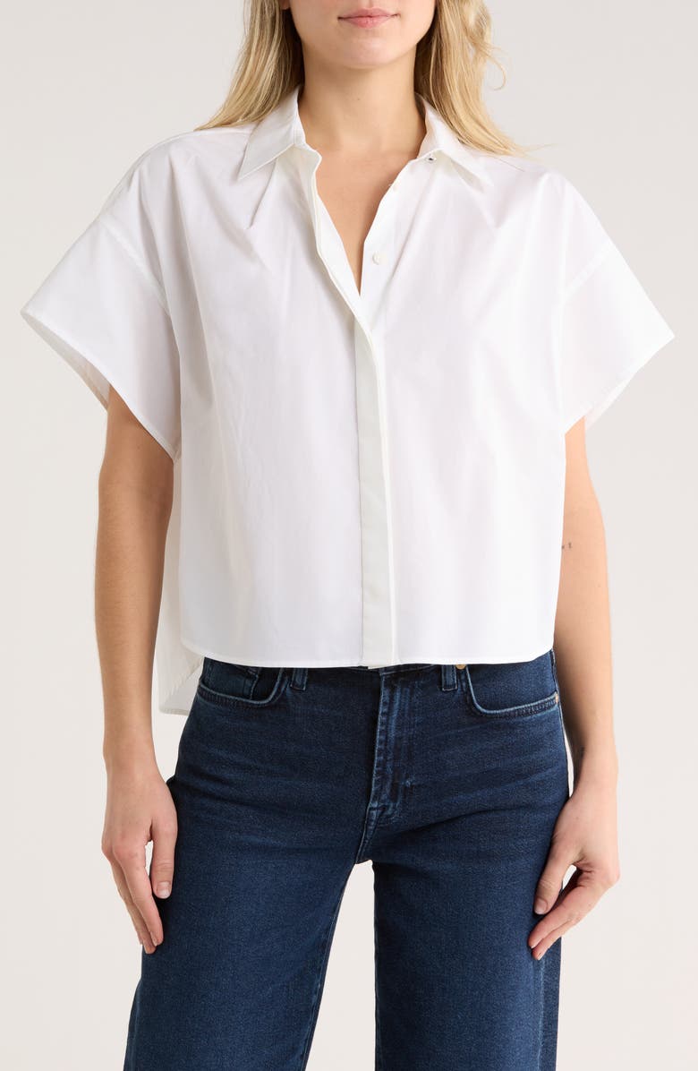 rag & bone Maura Short Sleeve Cotton Poplin Button-Up Shirt, Main, color, White