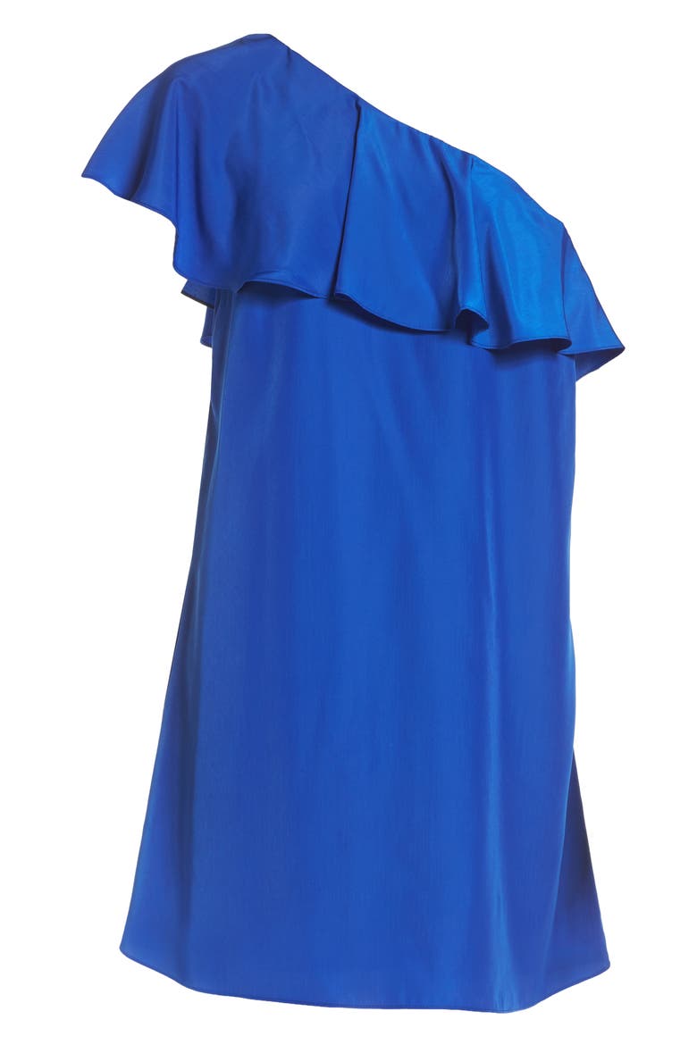 'Zoe' Ruffle One-Shoulder Shift Dress, Alternate, color, COBALT