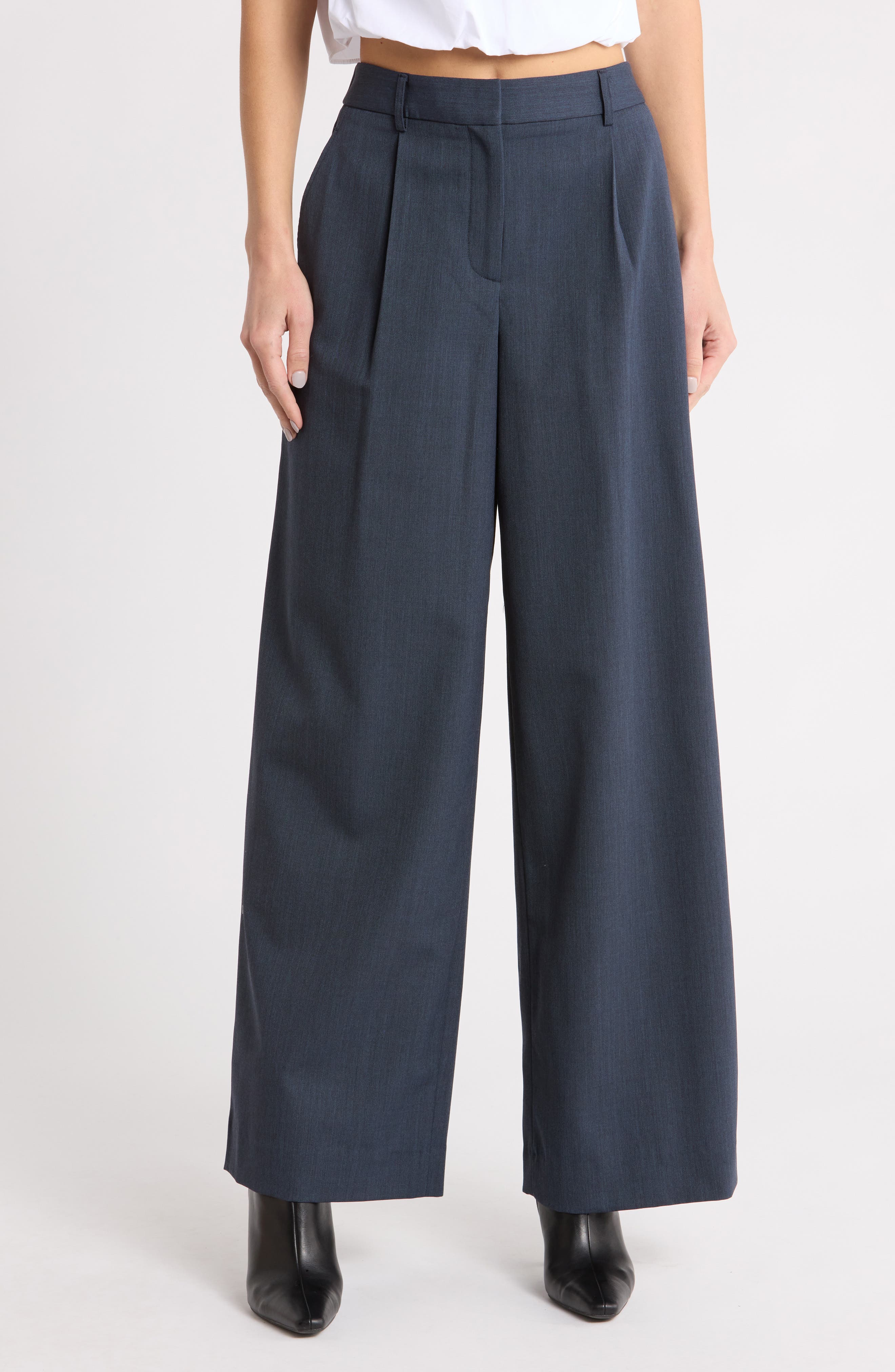 Hudson St Wool Blend Wide Leg Trousers