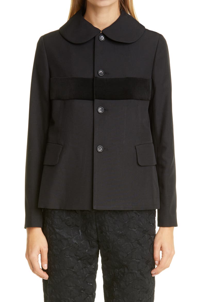 Velveteen Detail Blazer, Main, color, BLACK X BLACK