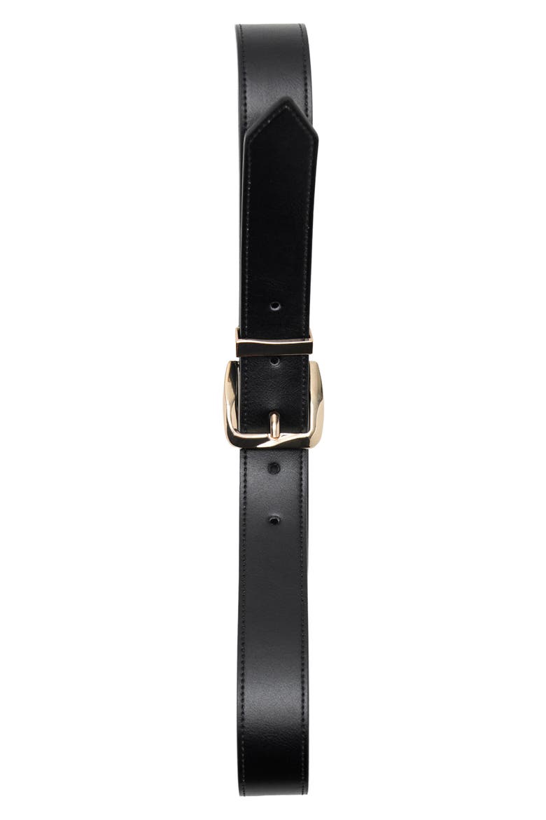 Embossed Buckle Faux Leather Belt, Alternate, color, BLACK