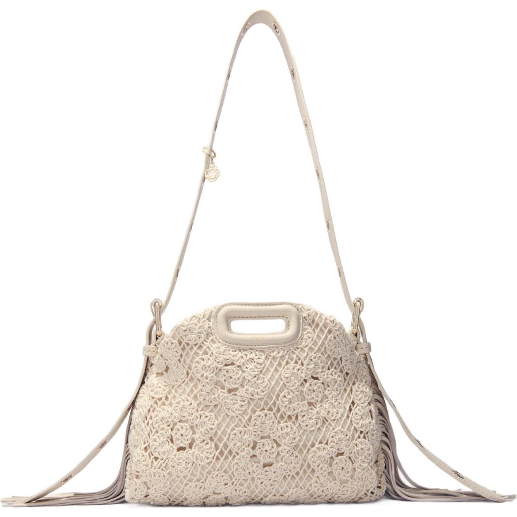 Maje Crochet-knit Mini Miss M Bag In Ecru