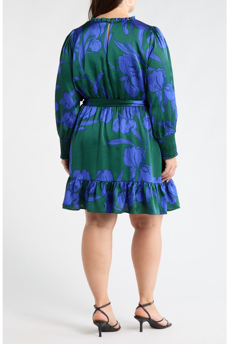 Busbee Floral Sevilla Satin Long Sleeve Dress, Alternate, color, EMERALD-MULTI