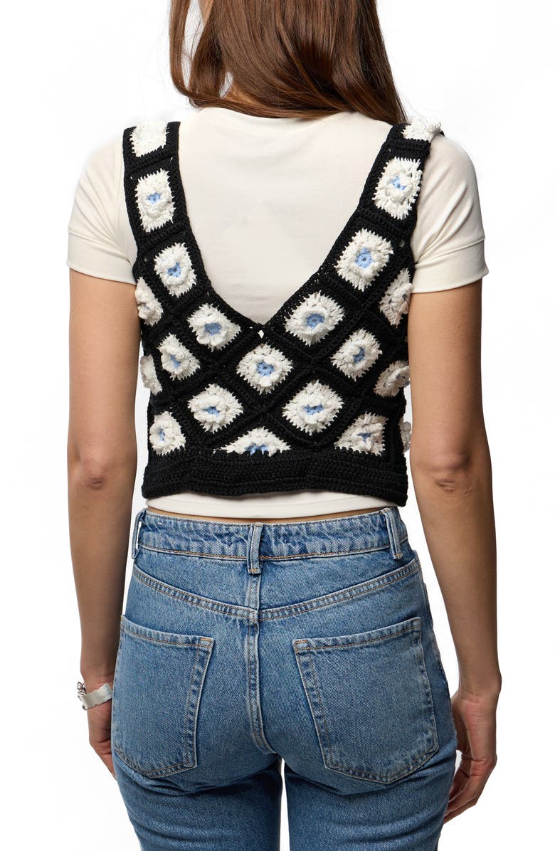 SAACHI Crochet Sweater Vest, Alternate, color, Black