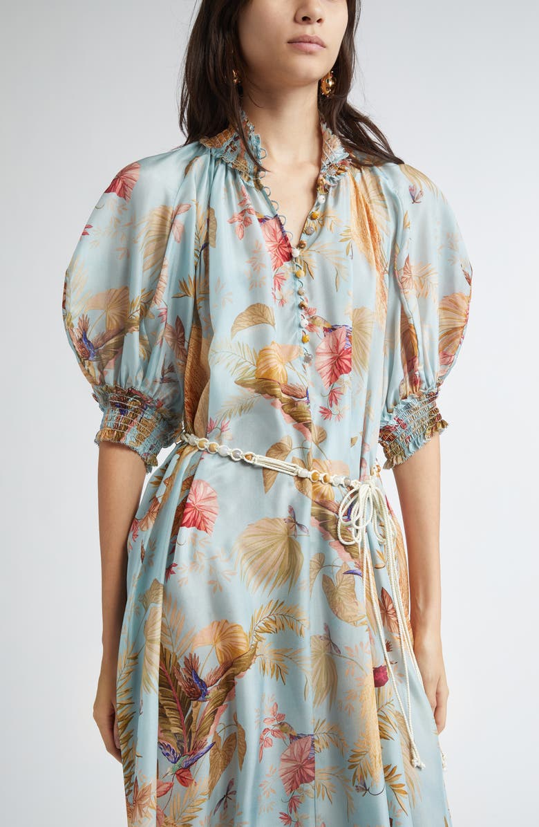 Zimmermann Ascension Print Silk Belted Dress, Alternate, color, Aqua Palm Floral