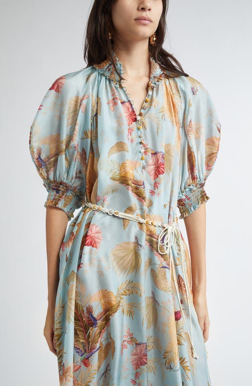 Zimmermann Women Aqua Palm Floral Habotai Silk Ascension Maxi Dress In Blue