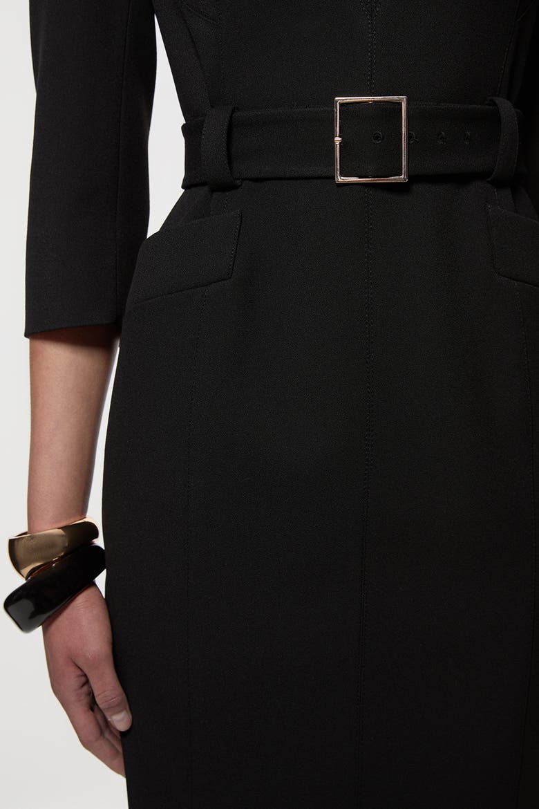 3/4 Sleeve Belted Midi Dress, Alternate, color, Black